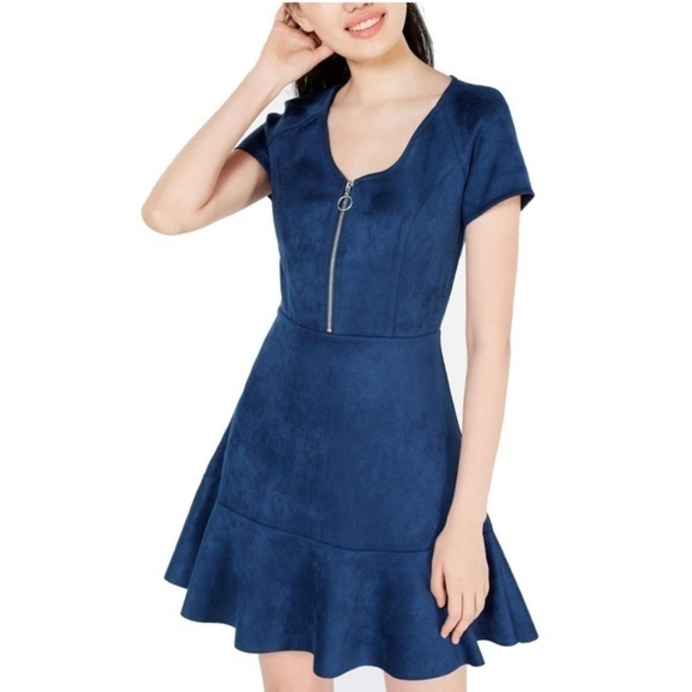 Rosie Harlow Blue‎ Velvet Short Sleeve Short Fit + Flare Dress Size NWT JR’S XL